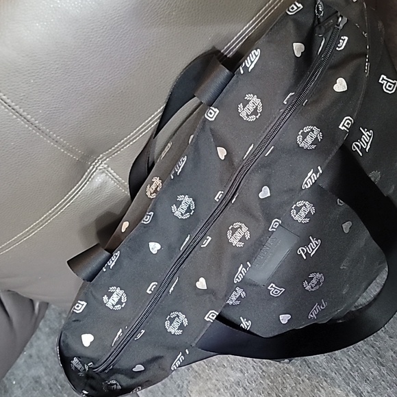 Victoria's Secret PINK Logo Graphic Large Gym Beach Tote Bag Black - Picture 5 of 8